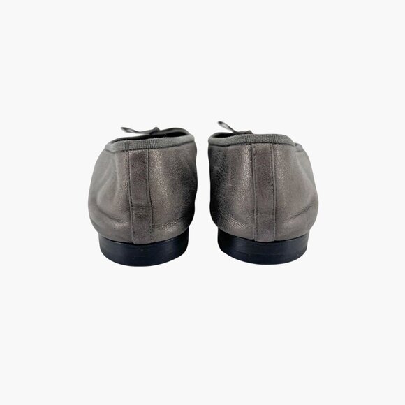 Chanel CC Cap Toe Ballet Flats Grey Silver Leather Size 38 US 7–7.5 Women - Picture 6 of 15